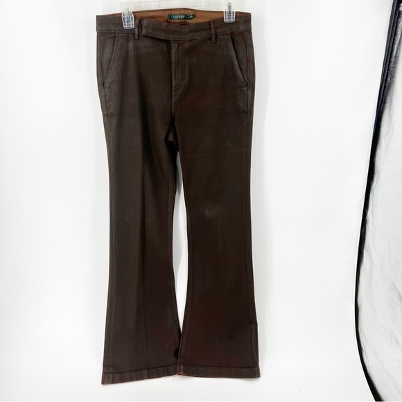 ✅ LAUREN RALPH LAUREN COATED CANVAS BROWN WIDE LEG DENIM SIZE 10 - Picture 1 of 10